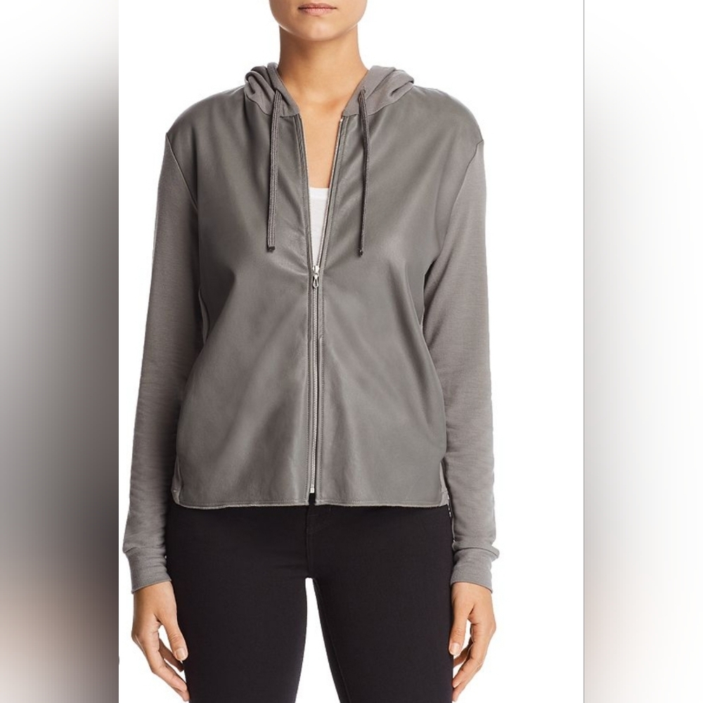 Majestic Filatures Jacket Womens XLGray Leather Front Zip Up Soft Touch Hooded